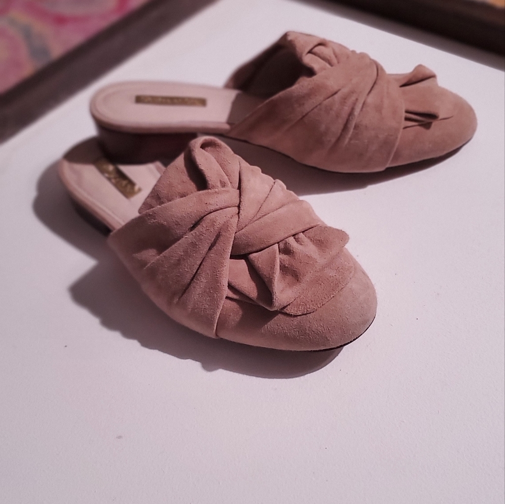 Louise et cie Nude Tan Brown Flat Mules with Bow